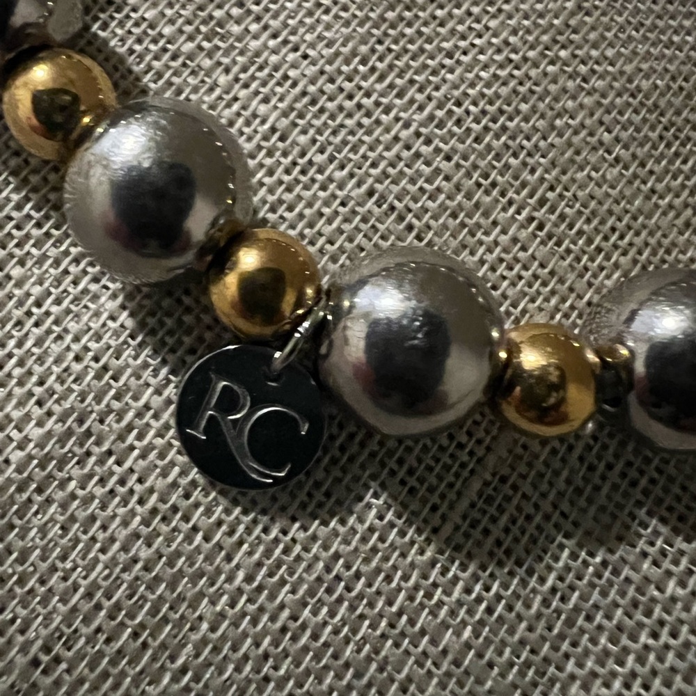Rustic Cuff Silver and Gold Beaded Bracelet with Charm - Picture 3 of 5